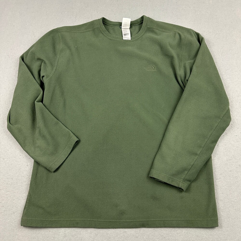 The North Face Sweater Men XL Green Solid Fleece Pullover Crewneck Camping *